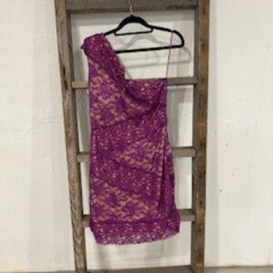 Gianni Bini "Lady Love" Purple lace one-shoulder dress